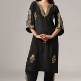 Black French Crepe Kurti With Pants