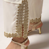 Cream French Crepe Kurti With Pants