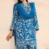 Aqua Blue Georgette Embroidered Kurti Set With Loose Pants
