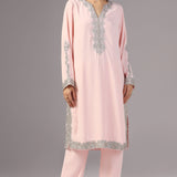 Pastel Pink Georgette Embroidered Kurti Set