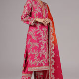 Bright Fuchsia Pink Dupion Silk Embroidered Kurti Set