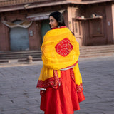 Red Cotton Silk Suit Set With Bandhani Dupatta