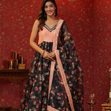 Black Organza Floral Printed Anarkali Set