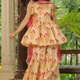 Cream Cotton Floral Printed Gharara Set