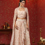 Pastel Cream Chinon Floral Printed Indo-Western Dhoti Set