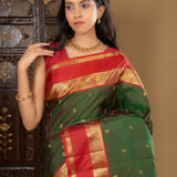 Forest Green Floral Kanjivaram Silk Saree