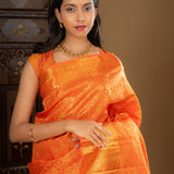 Vivid Orange Floral Kanjivaram Silk Saree