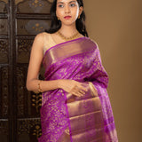 Purple Floral Kanjivaram Silk Saree