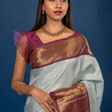 Greyish Blue Kanjivaram Silk Saree