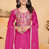 Pink Floral Embroidered Silk Kurta Set