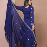 Dark Blue Floral Embroidered Georgette Sharara Set
