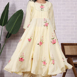 Light Yellow Hand Painted Modal Silk Kurta Set