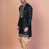 Rich Black Cotton Blend Embroidered Kurta Set