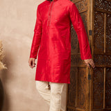 Red Cotton Blend Mirror Work Kurta Set