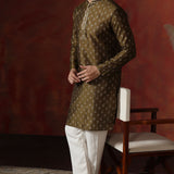Mahendi Green Dupion Printed Kurta Set