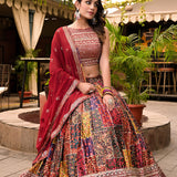 Maroon Satin Printed Lehenga Set