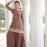 Chocolate Brown Fendi Embroidered Sharara Set