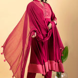 Rose Red Rayon Anarkali Set