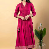 Debian Red Rayon Gota Work Anarkali Set