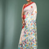 White Pure Silk Saree With Printed Design