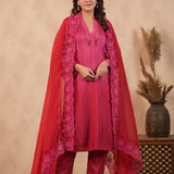 Deep Pink Russian Silk Solid Kurti Set