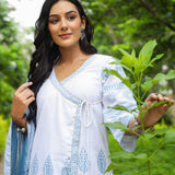 Bluish White Cotton Printed Sharara Set