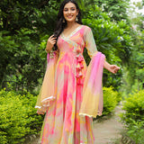 Taffy Pink Chiffon Printed Anarkali Set