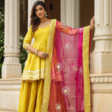 Solid Yellow Cotton Silk Sharara Set
