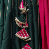Dark Green Cotton Silk Gotta Work Anarkali Set