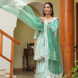 Mint Green Cotton Mughal Printed Sharara Set
