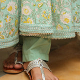 Mint Green Cotton Floral Printed Anarkali Set