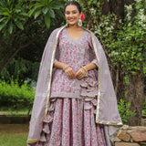 Blossom Pink Cotton Floral Printed Lehenga Set