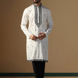 White Silk Blend Embroidered Kurta