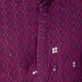 Purple Cotton Silk Embroidered Kurta