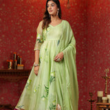 Soft Green Organza Floral Printed Anarkali Set