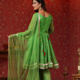 Apple Green Chiffon Bandhani Printed Gharara Set
