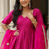 Solid Dark Pink Cotton Silk Sharara Set