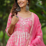 Persian Pink Cotton Floral Printed Anarkali Set