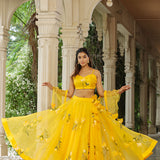 Sunflower Yellow Organza Floral Lehenga Set