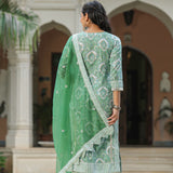 Seafoam Green Cotton Floral Printed Kurti Set