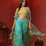 Cerulean Blue Organza Printed Indo-Western Co-Ord Set