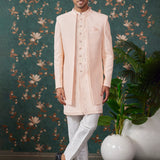 Pastel Peach Art Silk Sherwani Set