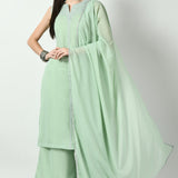 Light Mint Green Georgette Solid Kurti Set