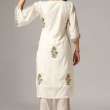 Cream French Crepe Kurti With Pants