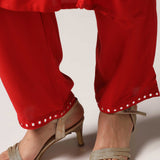 Red Rayon Kurti With Pants