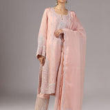 Pastel Pink Silk Organza Thread Work Kurti Set