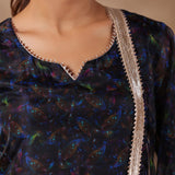 Black Organza Floral Printed Kurti Set