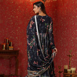 Dark Navy Blue Georgette Floral Printed Anarkali Set