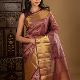 Dark Burgundy Floral Kanjivaram Silk Saree