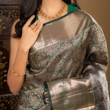 Silver Tone Dark Green Kanjivaram Silk Saree